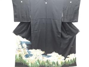 作家物　手描き友禅　田舎風景模様留袖(比翼付き)